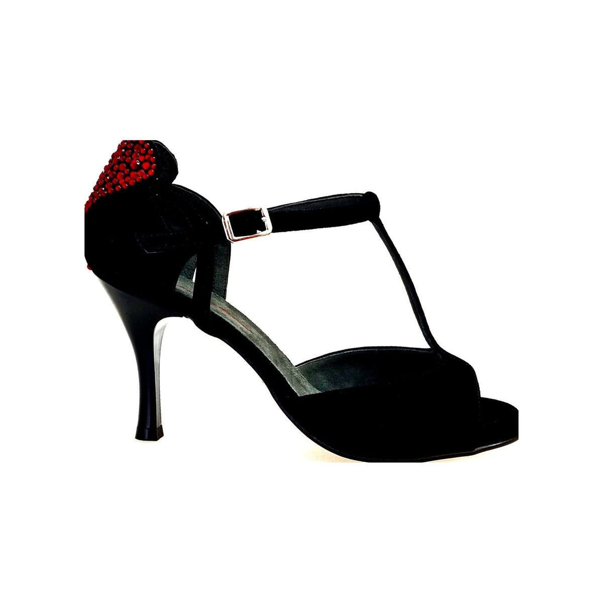 Sandalo da donna in camoscio nero e Cuore di Swarovski Rosso BELL/C Plus Black Cuore SW Red F.3407 Wish Dance, vista laterale