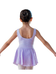 Carica immagine nella Galleria, ANILDA (N/A) - Body Danza Classica Spallina Smanicata da Bambina in Cotone Bielastico con Elastamero foderato sul Petto in Microfibra Anrisudore con Applicazione cucita di Gonnellino in velo di Chiffon