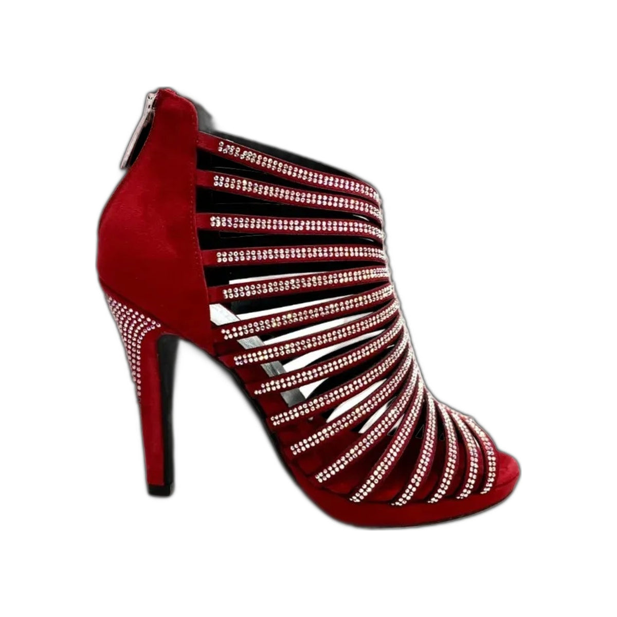 Sandalo a Tronchetto Da Donna in Morbido Camoscio Rosso Con Swarovski Boreali ELSY Plus Wish Dance, dettaglio chiusura
