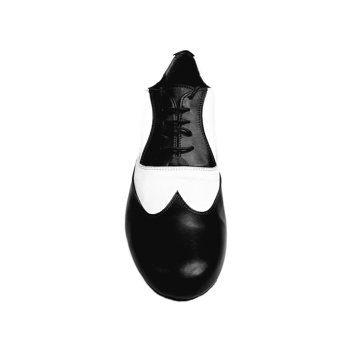 Stringata Coda di Rondine Mod. Oxford Scarpa in Pelle Nera e Pelle Bianca Forma Tonda Fred Wish Dance, dettaglio chiusura