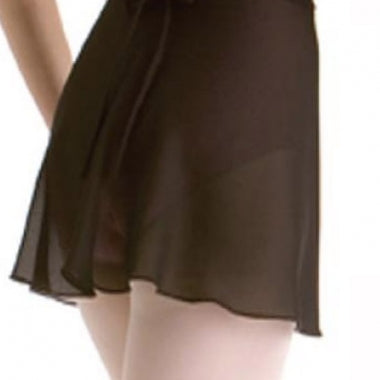 Gonnellino in chiffon nero per danza classica, con spalline incrociate sulla schiena e vita elastica, perfetto per danza femminile.