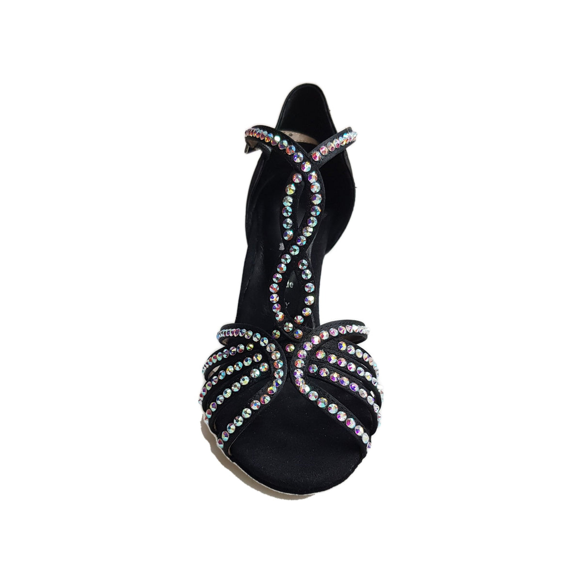 Scarpa da donna Infinity BI-Flex in raso di seta nero con Swarovski parziali avanti e suola extraflex per competizione.