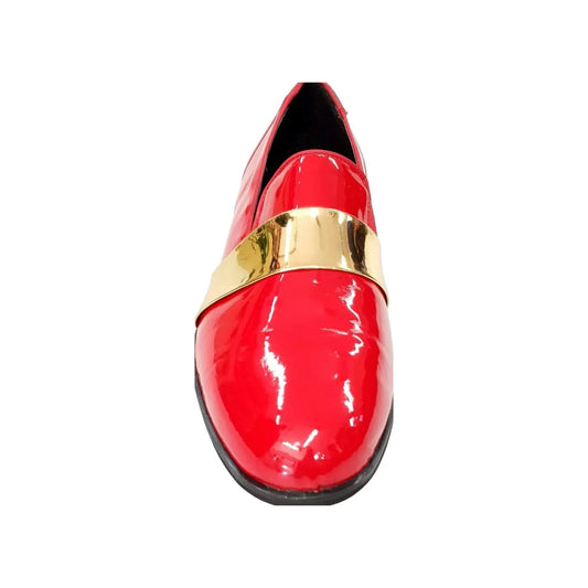 Mocassino Jackson in vernice rossa con fascia oro, foderato in vera pelle italiana, stile elegante e raffinato