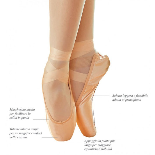 Punta da danza JANAS STUDIO PPRD di Wish Dance Shop, appoggio piatto e largo, ideale per principianti, con immagine di Rudolf