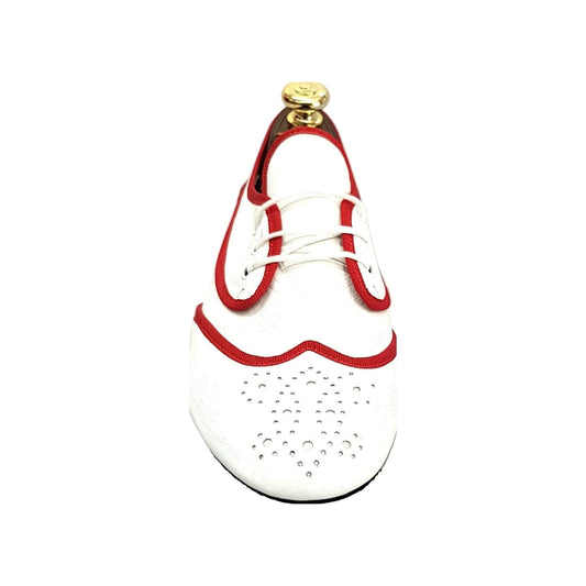 Pachanga Caribe Jazz 07 in pelle bianca con profilo rosso, scarpe da ballo Wish Dance Shop con suola in gomma.