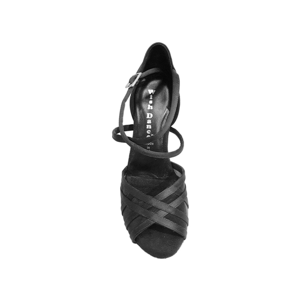 Scarpa da ballo Margarita QC Wish Dance Shop con retina, raso in seta nera, cinturino incrociato e tacco spillo per donna