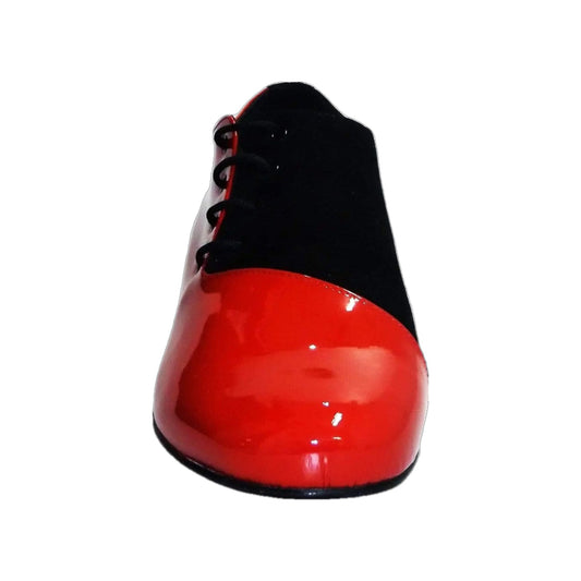 Scarpa da uomo Franco MS19 in vernice rossa e camoscio nero, stringata con punta tonda, stile elegante e moderno