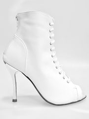 Carica immagine nella Galleria, ALEXIS White Angel (Art. 132) - Mezzo Stivaletto con Zip in Pelle Bianca Tacco a Spillo in Alluminio Laminato Argento