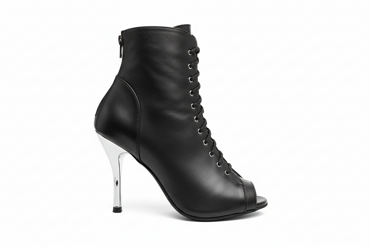 Stivaletto Wish Dance Shop ALEXIS White Angel con zip, tacco a spillo in alluminio laminato argento in pelle bianca