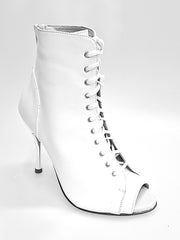 Carica immagine nella Galleria, ALEXIS White Angel (Art. 132) - Mezzo Stivaletto con Zip in Pelle Bianca Tacco a Spillo in Alluminio Laminato Argento