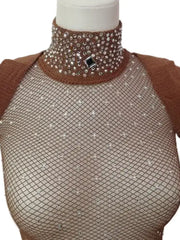 Carica immagine nella Galleria, MIRANDA - Tuta Dolcevita Professionale a Rete con micronodi massaggianti e modellanti con Piede e soletta rinforzata Swarovski Luxury Boreali e Cristall Wish dance Swarovski