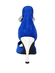 Carica immagine nella Galleria, Tatyana (460PW) - Sandalo da Donna in Camoscio Blu Royal con Elastici Argento e Tacco a spillo laminato Argento Wish Dance Shop