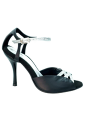 Carica immagine nella Galleria, Morgane Scarlett (691) - Sandalo da Donna in Pelle Nera con Fascette in Glitter Argento e Tacco a Spillo in Alluminio smaltato Nero Wish Dance Shop