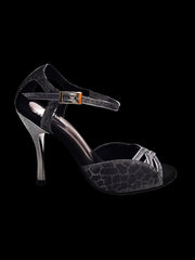 Carica immagine nella Galleria, Morgane Scarlett (691) - Sandalo da Donna in Sunseet Carbon con Fascette in Glitter Carbon e Tacco Spillo laminato Carbon Wish Dance Shop