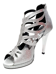 Carica immagine nella Galleria, Cleopatra (782) - Scarpa da Donna in Glitter Argento Brillante con Tacco a Spillo Largo e Plateau