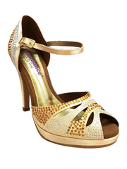 Carica immagine nella Galleria, Alexa (LP4) - Scarpa da Ballo in Raso Oro Con Swarovski con Tacco Alto a Spillo Largo e Plateau Wish Dance Shop