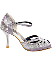 Load image into Gallery viewer, Diamond (L5) - Dance Shoe in Dark Gray Carbon Satin with Boreal Swarovski and Stiletto Heel