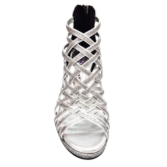 Scarpa da donna Wish Dance Shop INTRIGO 780 in glitter argento con tacco alto a spillo largo e plateau comodo.