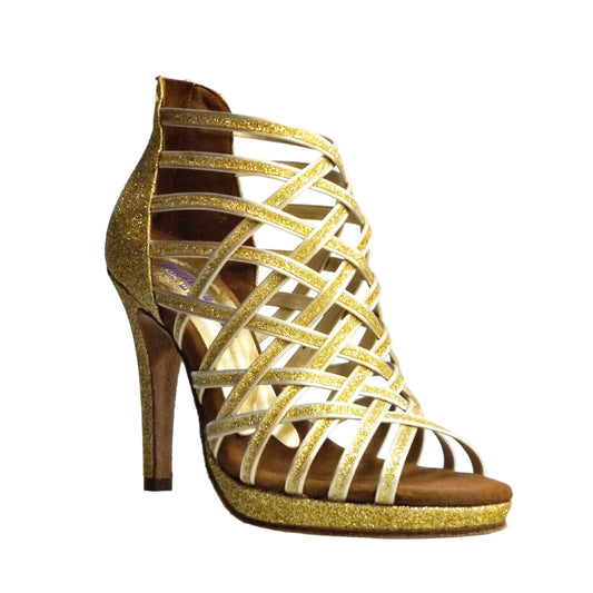 Sandalo da donna Intrigo 780 Wish Dance Shop in glitter oro con tacco a spillo e plateau, scarpa elegante e brillante.