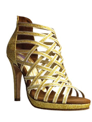 Load image into Gallery viewer, Sandalo da donna Intrigo 780 Wish Dance Shop in glitter oro con tacco a spillo e plateau, scarpa elegante e brillante.