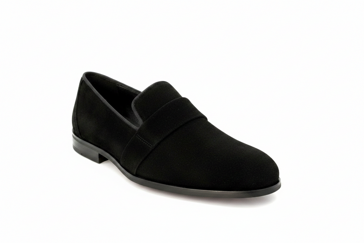 Mocassino da uomo Jackson Wish Dance Shop in camoscio nero con fodera in vera pelle italiana, frontale e dettagliato