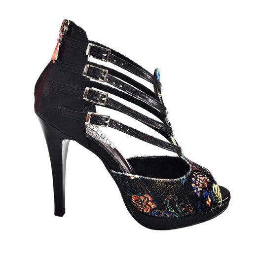 Sandalo donna Wish Dance Shop Lussuria in velluto nero e lurex con plateau e tacco a spillo, dettagli eleganti e raffinati