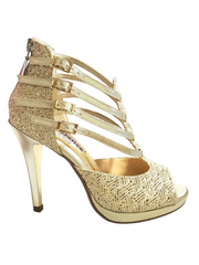 Load image into Gallery viewer, Lussuria (779) - Woman's Shoe in Gold Lace with Platform and Stiletto Heel and Plateau