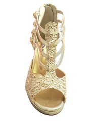 Load image into Gallery viewer, Lussuria (779) - Woman's Shoe in Gold Lace with Platform and Stiletto Heel and Plateau