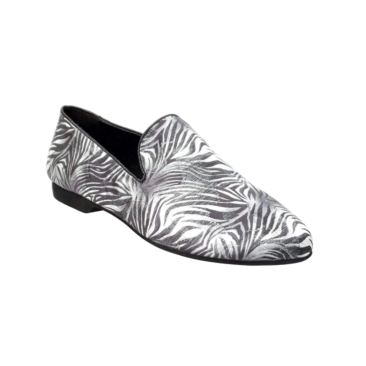 Scarpa mocassino da uomo Wish Dance Shop in tessuto fantasia giungla grigia, con dettagli lavorati e stile casual elegante.