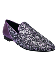 Load image into Gallery viewer, Serse (800B) - Men's Moccasin in Purple Floral Venetian Fabric and Purple Lurex Heel