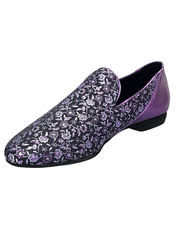 Load image into Gallery viewer, Serse (800B) - Men's Moccasin in Purple Floral Venetian Fabric and Purple Lurex Heel