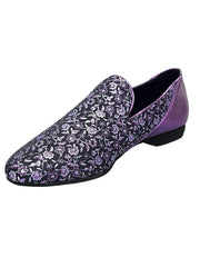 Carica immagine nella Galleria, Serse (800B) - Mocassino da Uomo in Tessuto Veneziano Fiorato Viola e Tallone Lurex Viola Wish Dance Shop