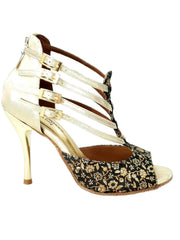 Carica immagine nella Galleria, Lussuria (779) - Scarpa da Donna in Ricamo Veneziano Fiorato Oro con Tallone in Lurex Oro e Tacco Slim Wishdance