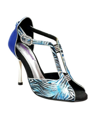 Load image into Gallery viewer, Fascino (401) - Woman's Shoe in Blue Jungle and Blue Suede Heel Silver Laminated Stiletto Heel