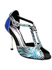 Carica immagine nella Galleria, Fascino (401) - Scarpa da Donna in Jungla Blu e tallone in Camoscio Blu Tacco a Spillo Laminato Argento Wishdance