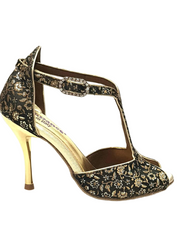 Load image into Gallery viewer, Fascino (401) - Woman's Shoe in Gold Floral Venetian Fabric
