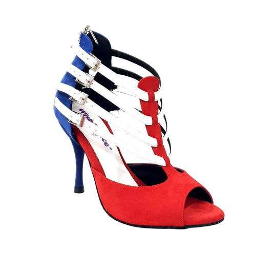 Scarpe da ballo Wishdance Lussuria in camoscio con dettagli colorati cubani e tacco slim, eleganti e di stile.