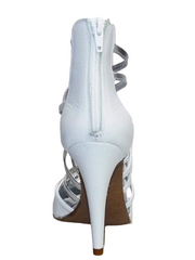 Load image into Gallery viewer, Natalia (360) - Woman's High Sandal in White Leather and Silver Leather