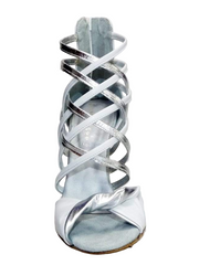 Load image into Gallery viewer, Natalia (360) - Woman's High Sandal in White Leather and Silver Leather