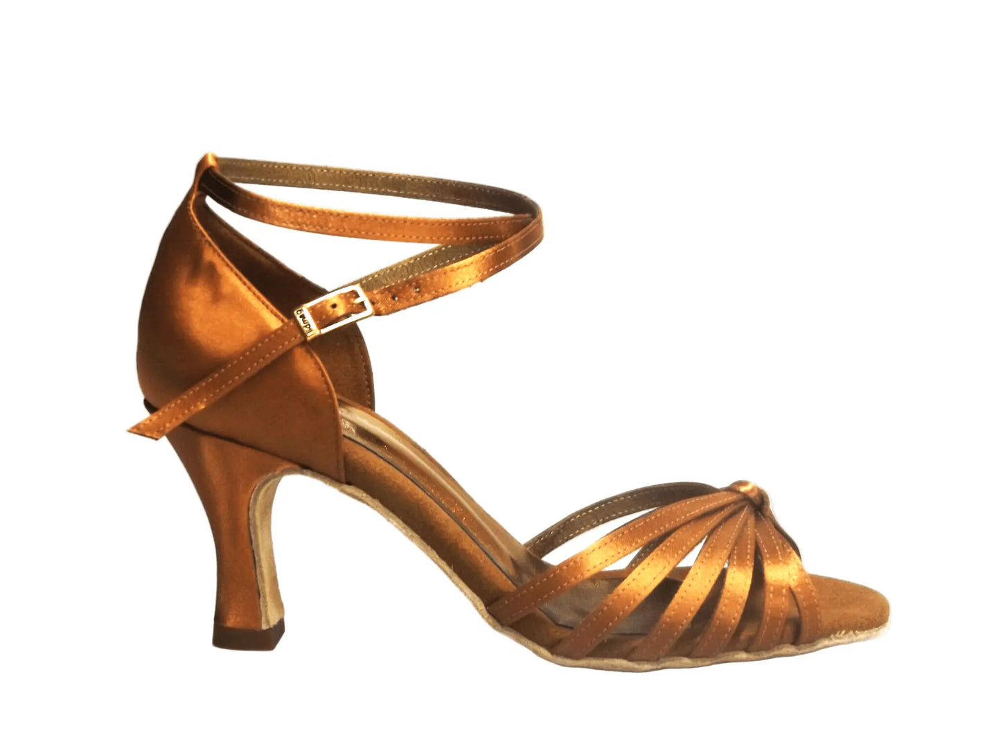 Scarpa da ballo Wishdance Pepa in raso bronzo con fascette in camoscio e tacco a rocchetto, donna, modello 210/6