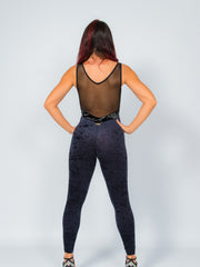 Load image into Gallery viewer, SILVIA Princess (Silver) - Jumpsuit Ciniglia Bielastica Nera intarsi Argento Sopra e Ciniglia Traspirante Bielastica Nera Modellante Contenitiva Containment sotto