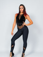 Carica immagine nella Galleria, VEGA Venice (Black) - Jumpsuit Ciniglia Bielastica Nera Sopra e Microfibra Traspirante Nera Bielastica Modellante Contenitiva Containment sotto