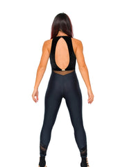 Carica immagine nella Galleria, VEGA Venice (Black) - Jumpsuit Ciniglia Bielastica Nera Sopra e Microfibra Traspirante Nera Bielastica Modellante Contenitiva Containment sotto