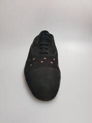 Load image into Gallery viewer, Scarpa da uomo Vasco in camoscio nero con pois rossi, moda elegante e casual, marca WISH DANCE.
