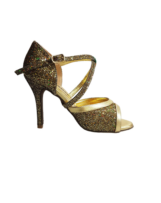 Sandalo da donna Wendi/BO-N Wish Dance Shop in pelle e dettagli oro, con suola piatta e design elegante.