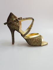Load image into Gallery viewer, Sandalo donna Wendi/BO-N Wish Dance Shop in pelle e dettagli oro, modello Boreale Oro, con cinturino e suola comoda