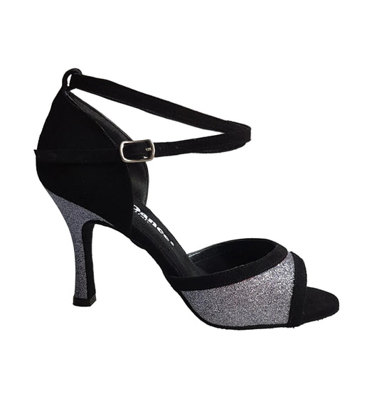 N (2016) Scarpa da Donna inCamoscio Nero e Glitter Grigio Carbon Wendi/BO Wish Dance, vista laterale