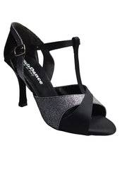 Carica immagine nella Galleria, 32QTN (1100) - Scarpa da Donna Raso Seta Nero e Glitter grigio carbon