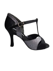 Carica immagine nella Galleria, 32QTN (1100) - Scarpa da Donna Raso Seta Nero e Glitter grigio carbon