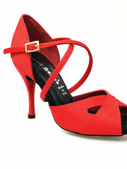 Carica immagine nella Galleria, Ely QC (32QC) - Scarpa Basica Da donna in Raso Seta Rosso con Cuscino memorex Cinturino Incrociato sul Collo Piede e Tacco a Spillo